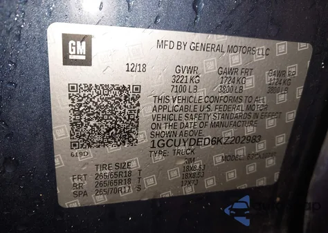 2019 Chevrolet Silverado 1500 Lt из США, поврежденный, VIN 1GCUYDED6KZ202983